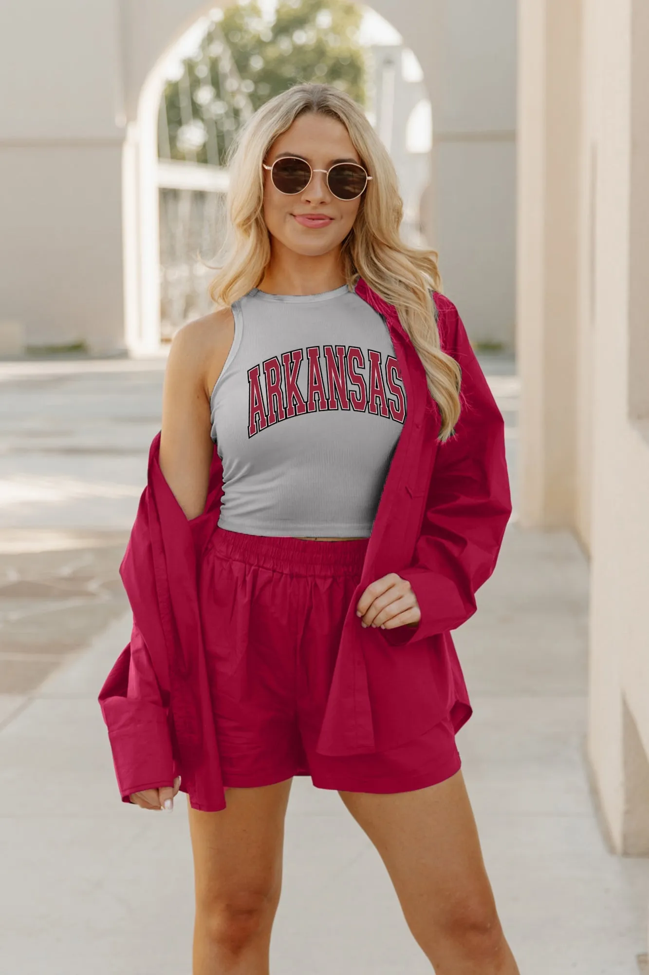 ARKANSAS RAZORBACKS WELL PLAYED ESSENTIAL RIBBED CROP TANK BY MADI PREWETT TROUTT