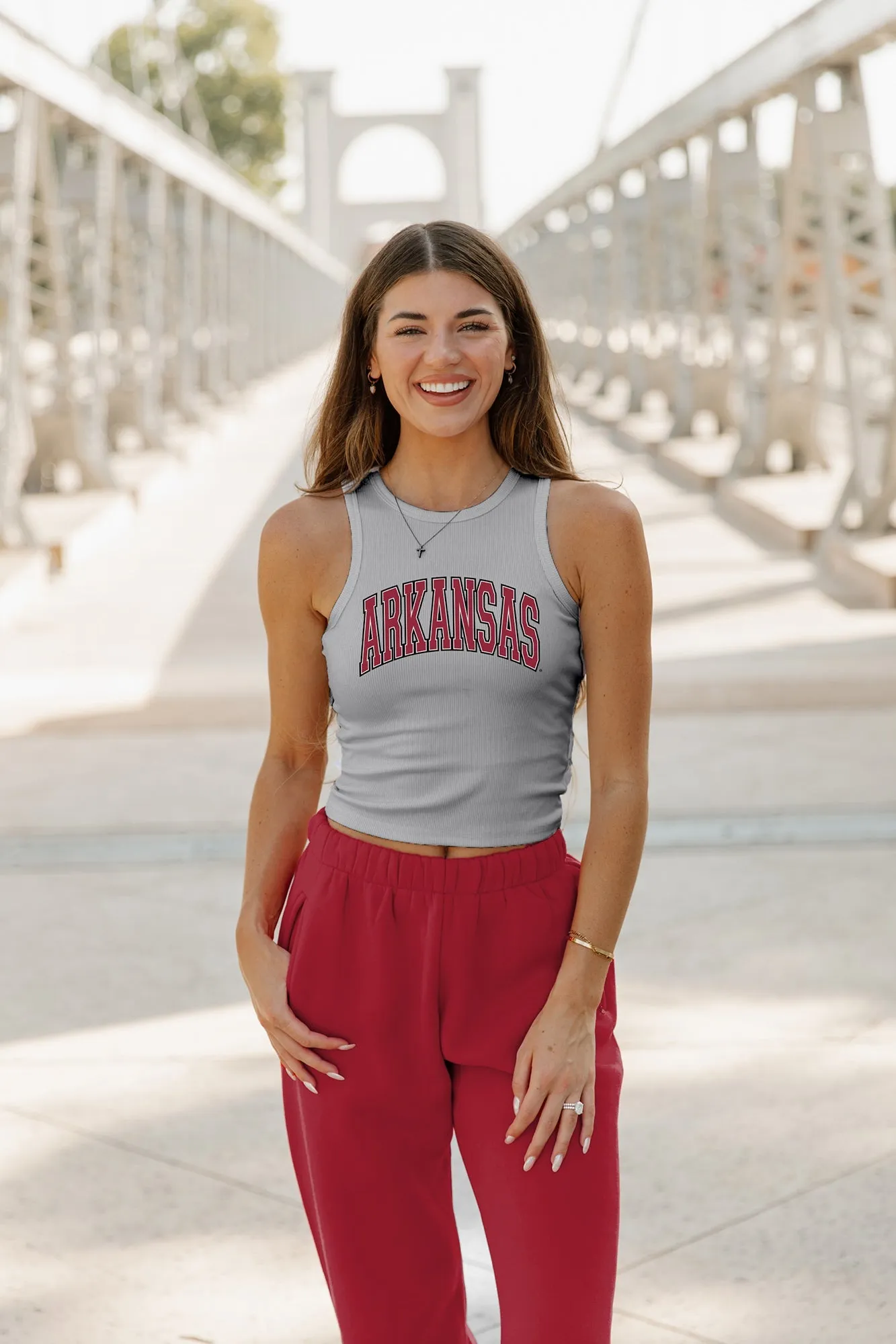 ARKANSAS RAZORBACKS WELL PLAYED ESSENTIAL RIBBED CROP TANK BY MADI PREWETT TROUTT