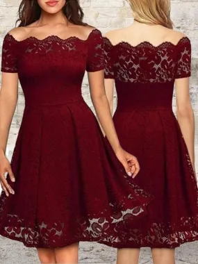 Bridelily A-Line Bateau Short Sleeves Short With Ruffles Lace Dresses
