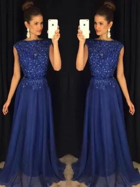 Bridelily A-Line Bateau Sleeveless Floor-Length With Applique Chiffon Dresses
