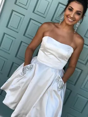 Bridelily A-Line Satin Strapless Sleeveless With Rhinestone Short/Mini Dresses