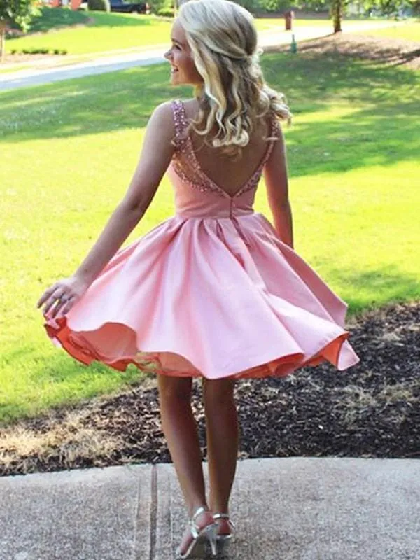 Bridelily A-Line With Ruffles Bateau Satin Sleeveless Knee-Length Dresses