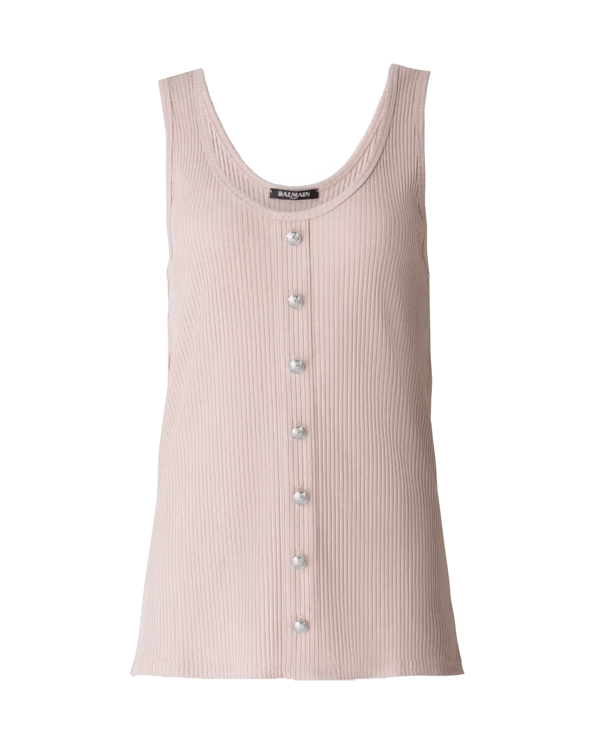 Button-Detail Ribbed Tank Top