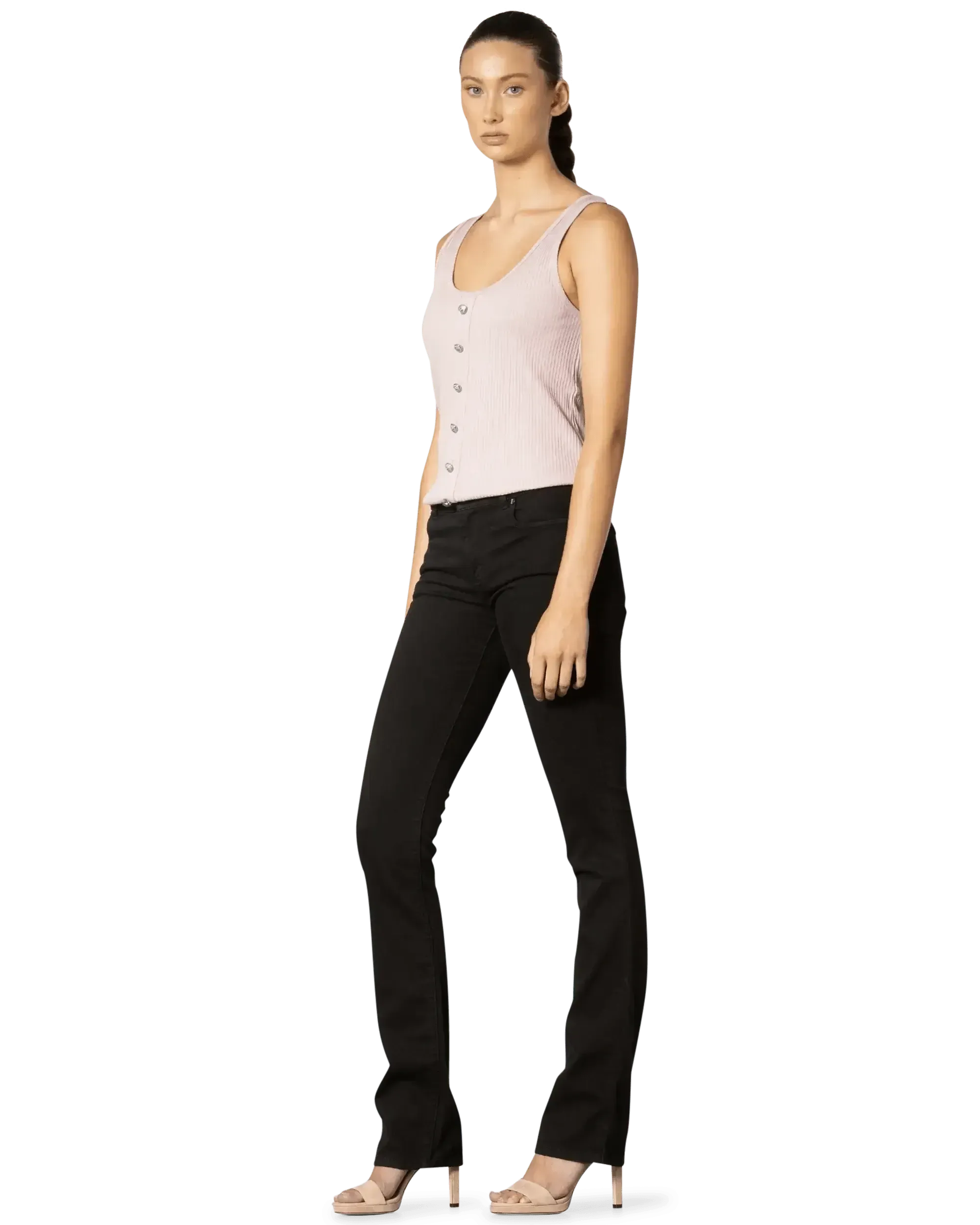Button-Detail Ribbed Tank Top