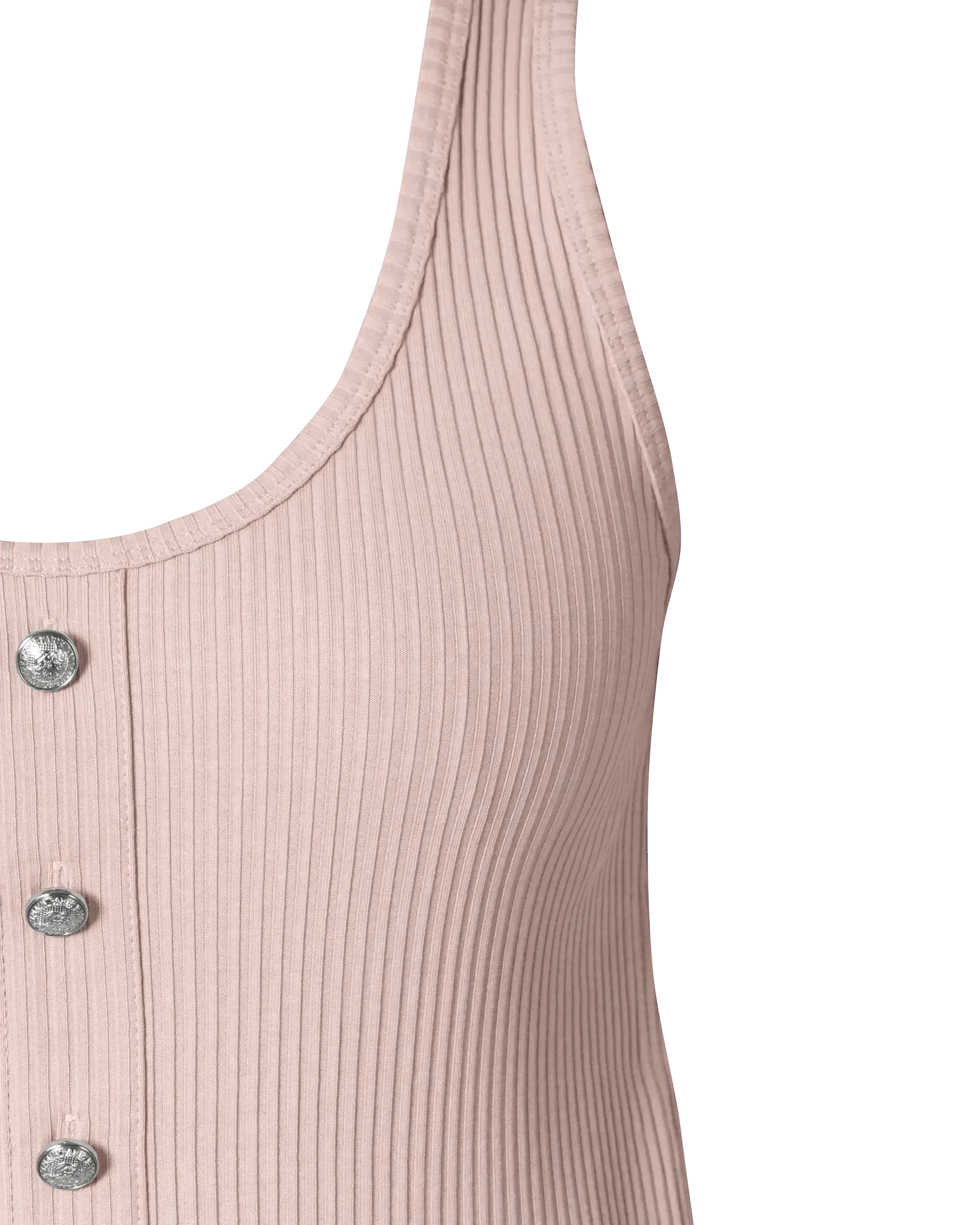 Button-Detail Ribbed Tank Top