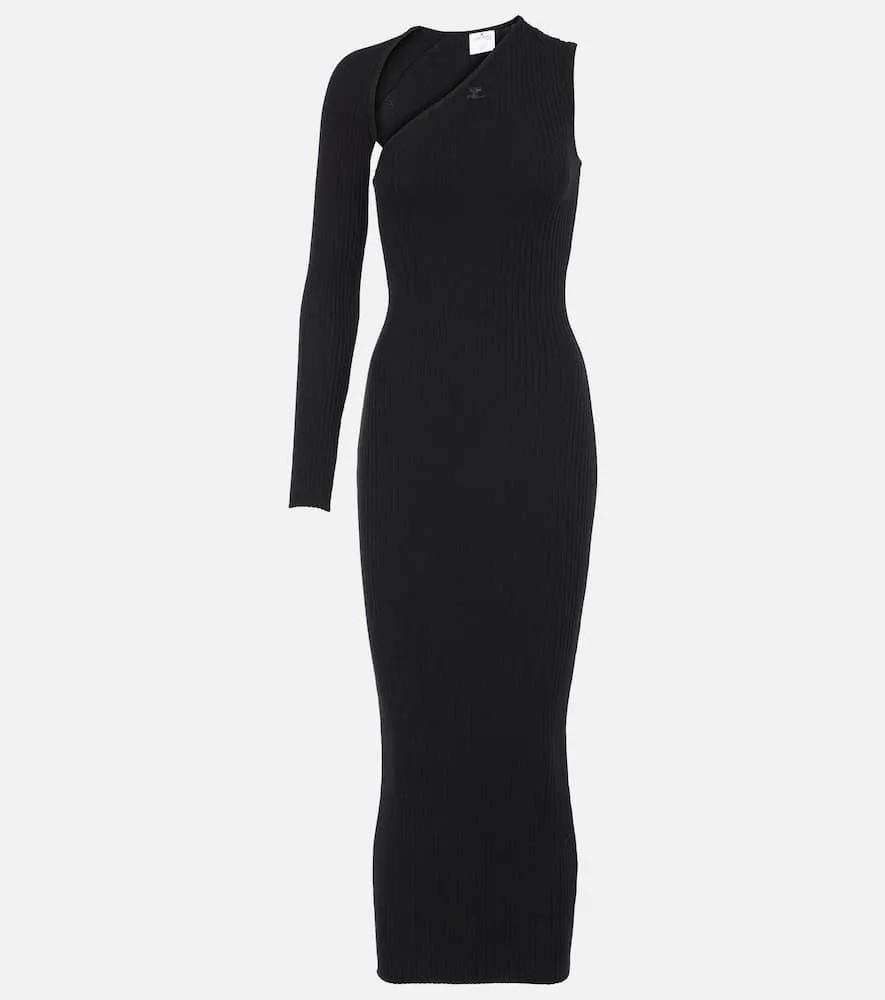 Courreges Asymmetric ribbed-knit midi dress