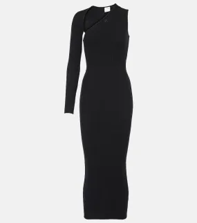 Courreges Asymmetric ribbed-knit midi dress
