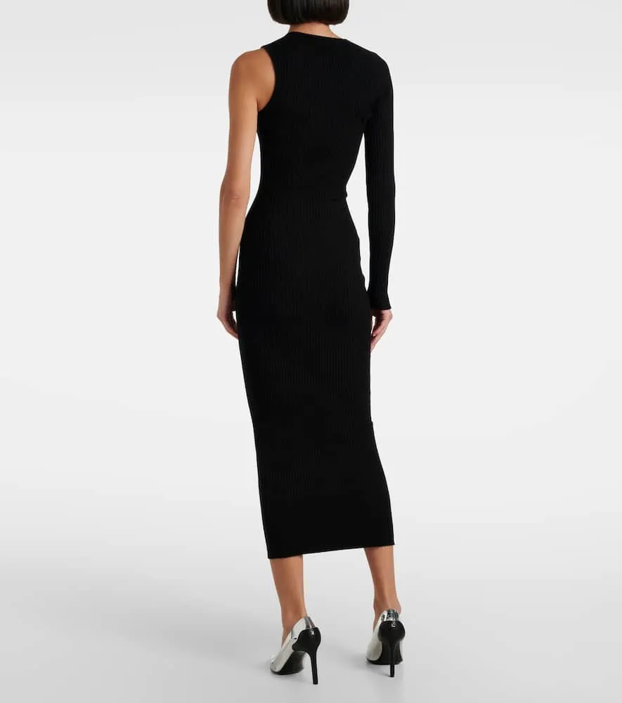 Courreges Asymmetric ribbed-knit midi dress