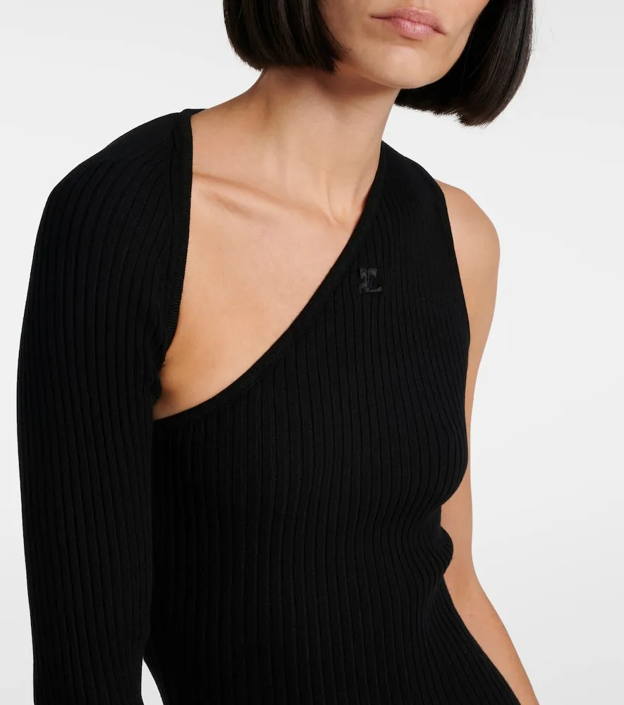 Courreges Asymmetric ribbed-knit midi dress