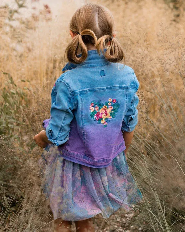 Deux Par Deux Girls Embroidered Jean Jacket   G30H50   Light Blue Denim