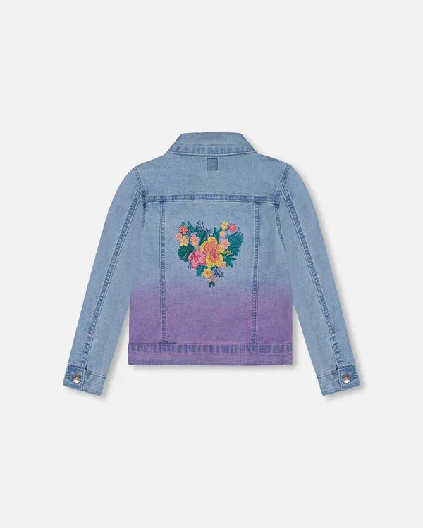 Deux Par Deux Girls Embroidered Jean Jacket   G30H50   Light Blue Denim