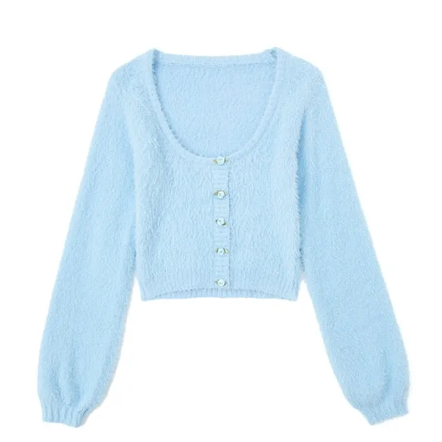 Fall long sleeve top woman sweaters korean knitted cropped cardigan women Christmas sweater vintage flower cardigan fuzzy