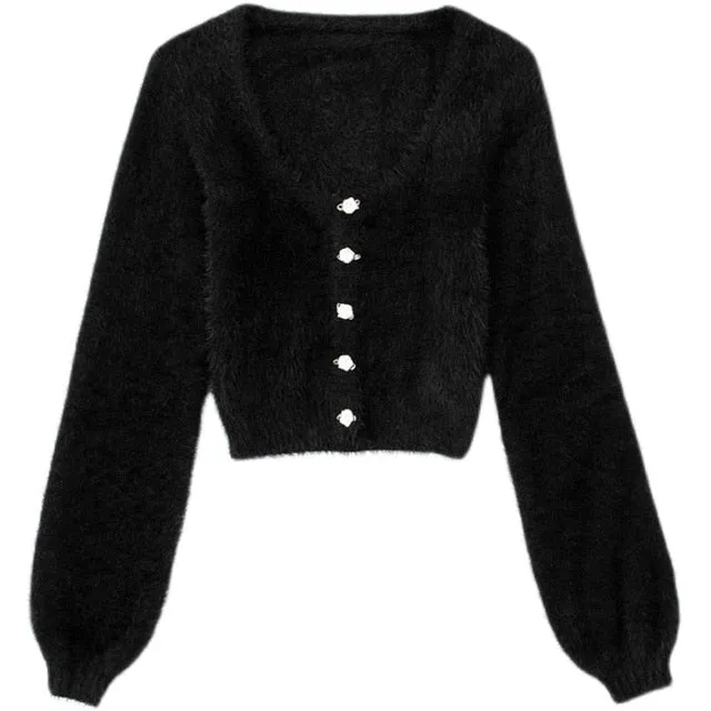 Fall long sleeve top woman sweaters korean knitted cropped cardigan women Christmas sweater vintage flower cardigan fuzzy