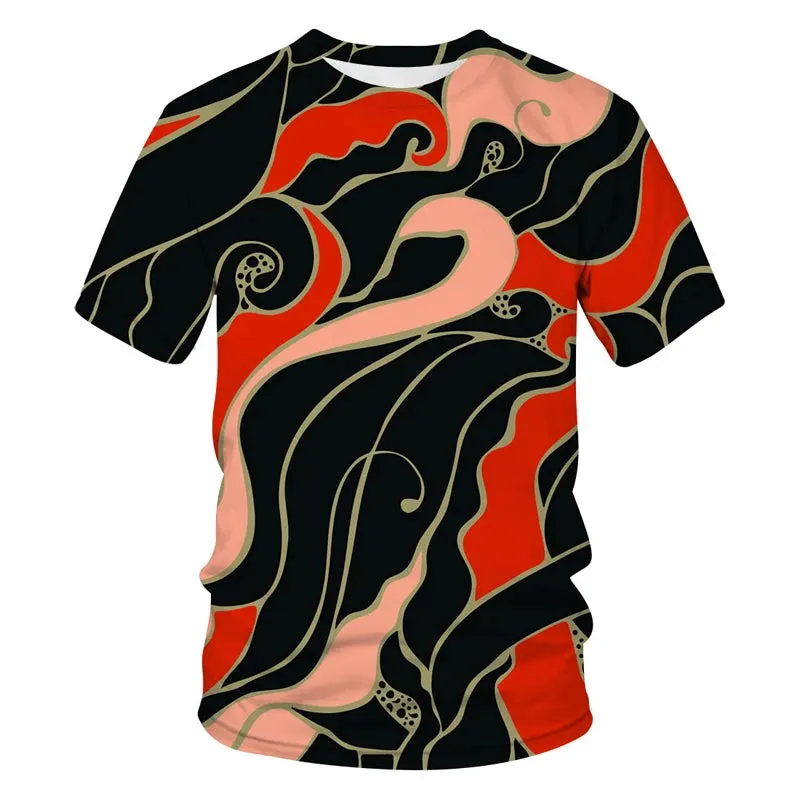 New Tide Summer Fashion Lattice  Picture T-shirts Casual Print Tees Hip Hop Personality Round Neck Short Sleev Tops