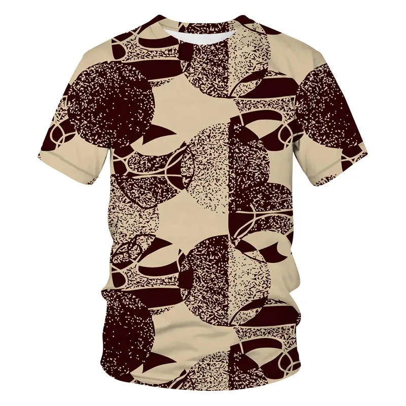 New Tide Summer Fashion Lattice  Picture T-shirts Casual Print Tees Hip Hop Personality Round Neck Short Sleev Tops