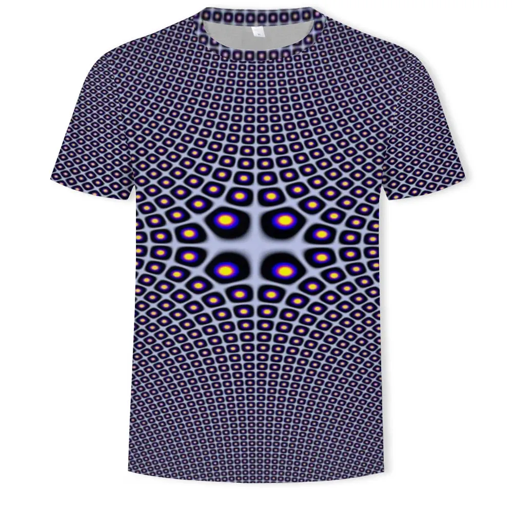 New Tide Summer Fashion Lattice  Picture T-shirts Casual Print Tees Hip Hop Personality Round Neck Short Sleev Tops
