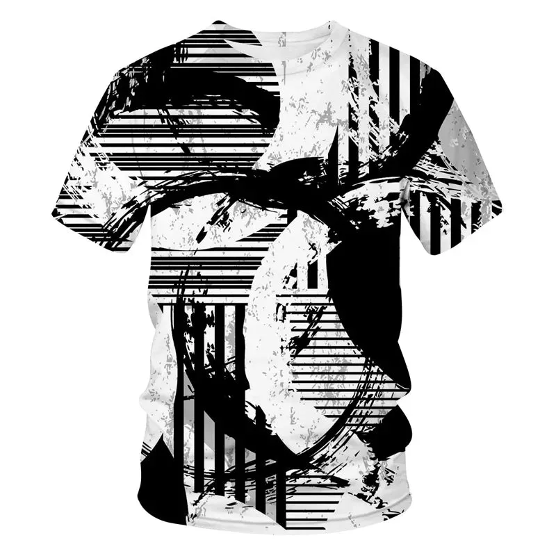 New Tide Summer Fashion Lattice  Picture T-shirts Casual Print Tees Hip Hop Personality Round Neck Short Sleev Tops