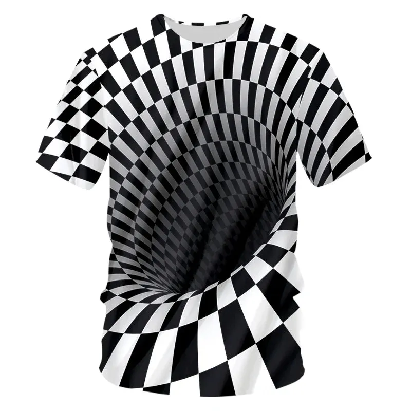 New Tide Summer Fashion Lattice  Picture T-shirts Casual Print Tees Hip Hop Personality Round Neck Short Sleev Tops