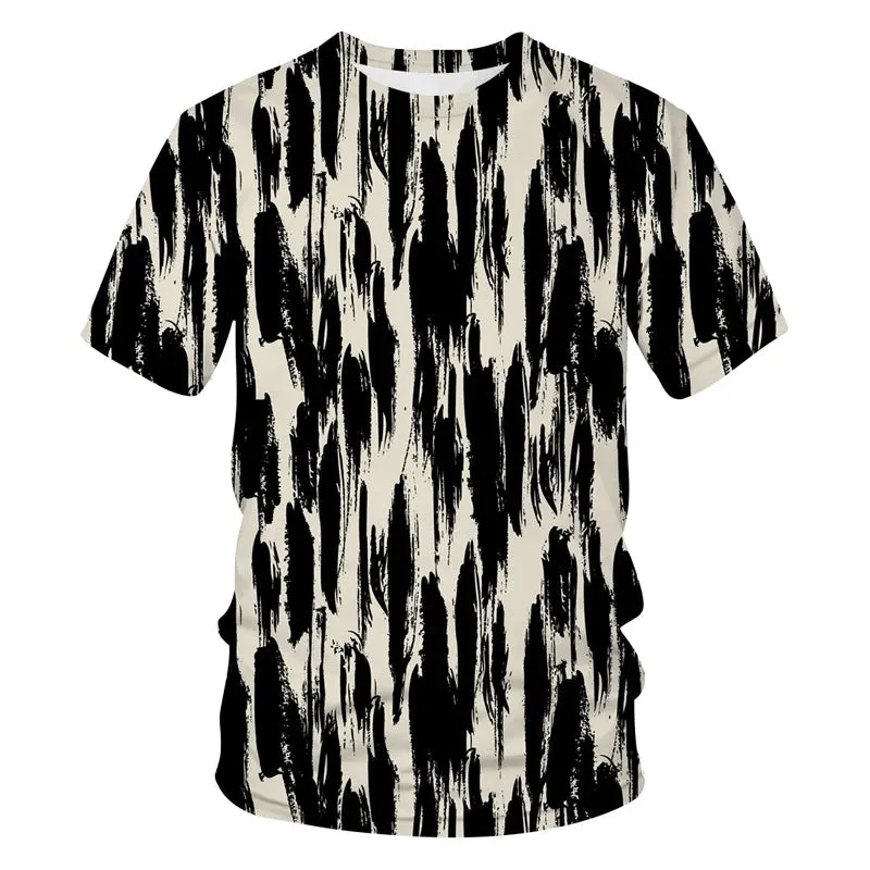 New Tide Summer Fashion Lattice  Picture T-shirts Casual Print Tees Hip Hop Personality Round Neck Short Sleev Tops