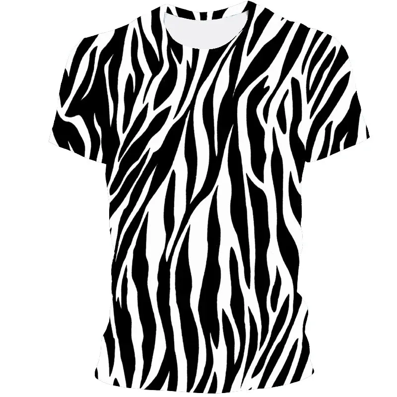 New Tide Summer Fashion Lattice  Picture T-shirts Casual Print Tees Hip Hop Personality Round Neck Short Sleev Tops