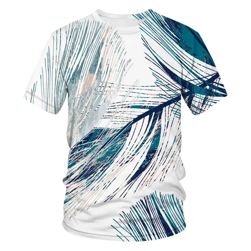 New Tide Summer Fashion Lattice  Picture T-shirts Casual Print Tees Hip Hop Personality Round Neck Short Sleev Tops