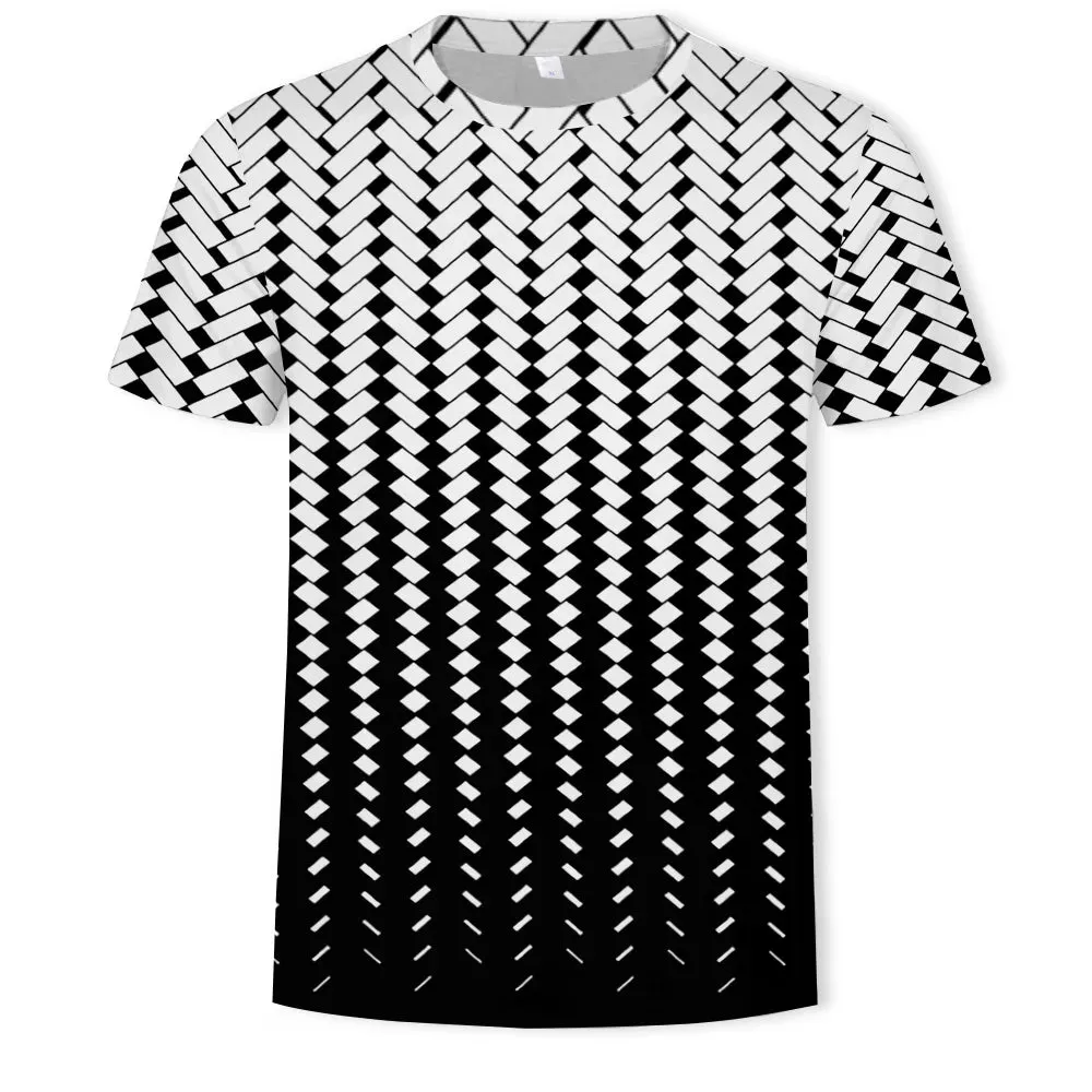 New Tide Summer Fashion Lattice  Picture T-shirts Casual Print Tees Hip Hop Personality Round Neck Short Sleev Tops