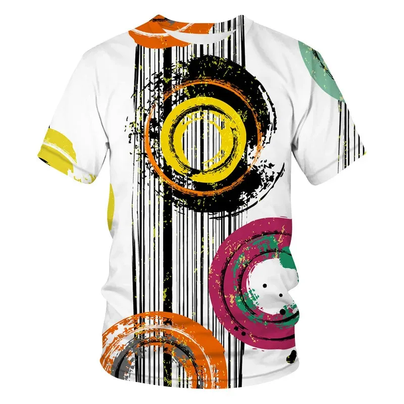 New Tide Summer Fashion Lattice  Picture T-shirts Casual Print Tees Hip Hop Personality Round Neck Short Sleev Tops