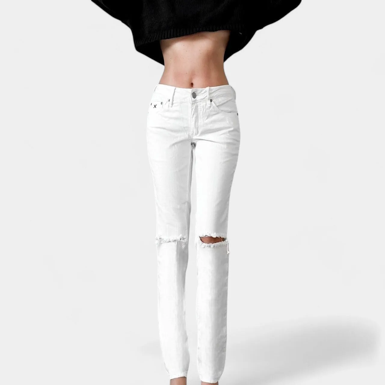 Res Denim Off White Distressed Destroyed Ripped Knees Skinny Jeans Size 24/S