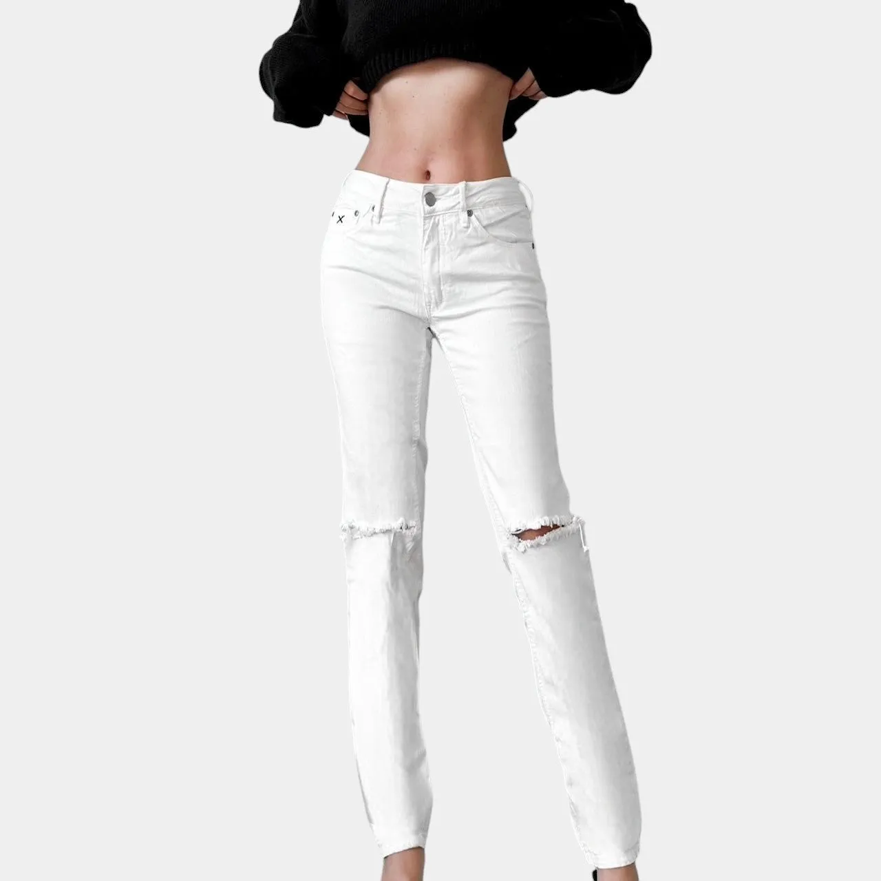 Res Denim Off White Distressed Destroyed Ripped Knees Skinny Jeans Size 24/S