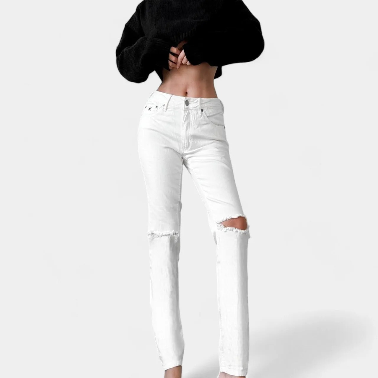Res Denim Off White Distressed Destroyed Ripped Knees Skinny Jeans Size 24/S