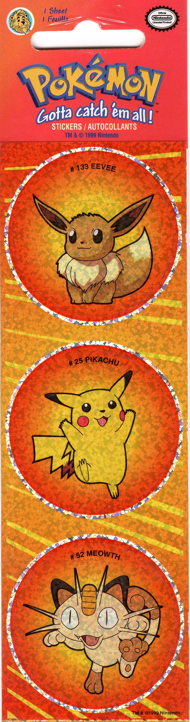 Sandylion 1999 Vintage Pokémon Eevee Pikachu Meowth Rare Sticker Sheet