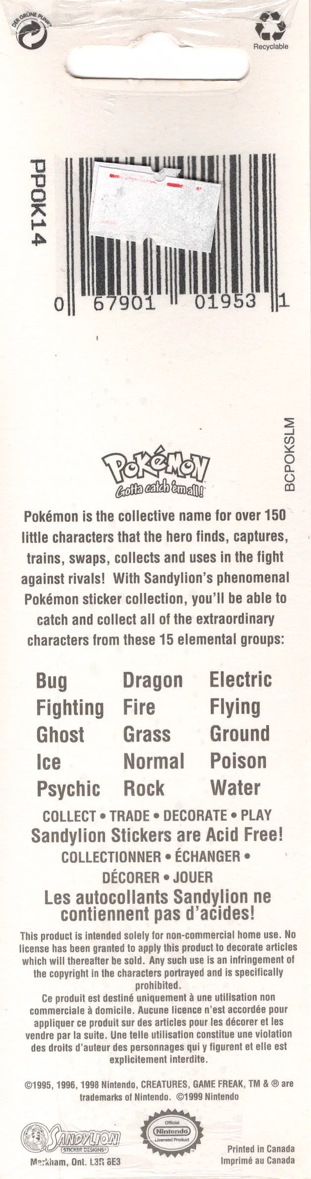 Sandylion 1999 Vintage Pokémon Eevee Pikachu Meowth Rare Sticker Sheet
