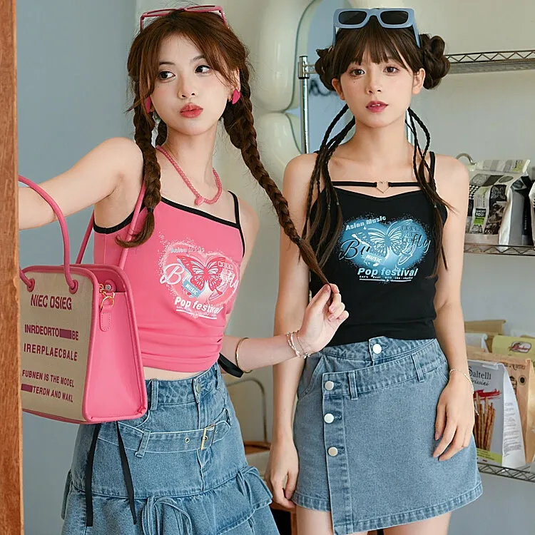 Summer Y2K style Butterfly Print Tank Tops