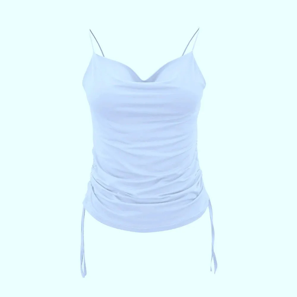 Tank Top V Neck Camisole Cami Drawstring Spaghetti Strap Top