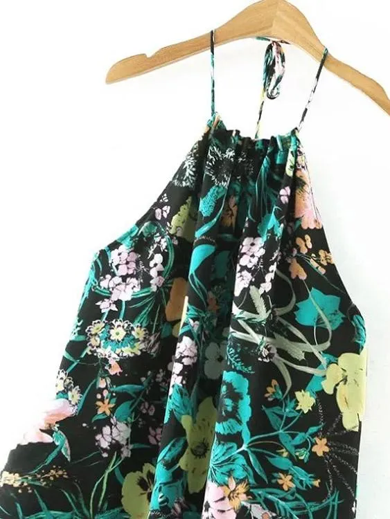Wholesale Halter Floral Print Backless Maxi Dress