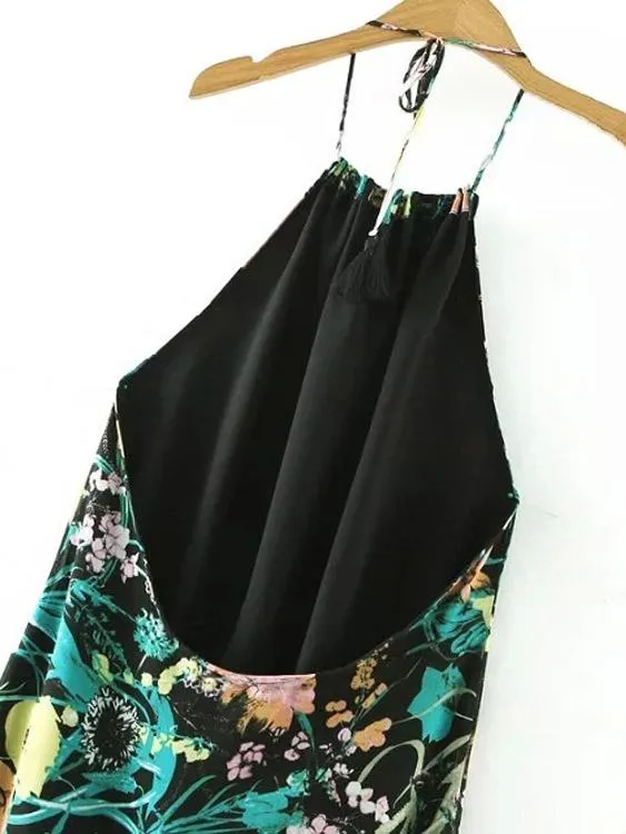 Wholesale Halter Floral Print Backless Maxi Dress