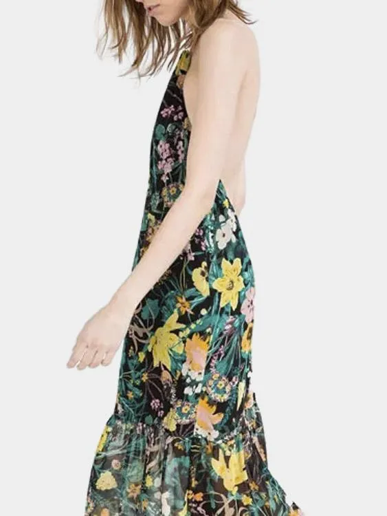 Wholesale Halter Floral Print Backless Maxi Dress