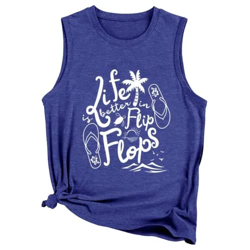 Women Summer Tank Tops Life is Better in Flip Flops Sleeveless Shirt