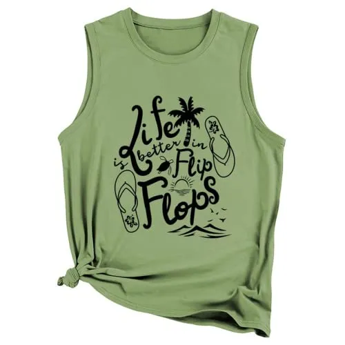 Women Summer Tank Tops Life is Better in Flip Flops Sleeveless Shirt