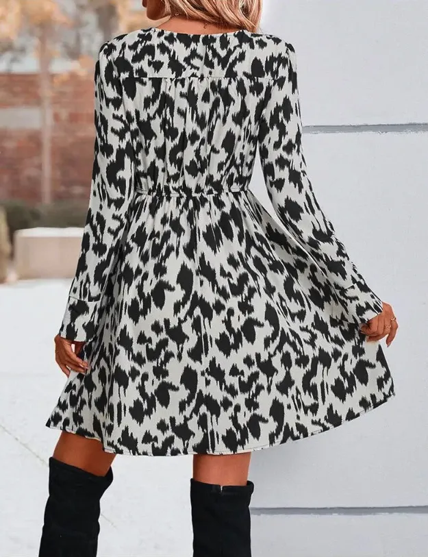 Women's Trendy Surplice V Neck Dress with Aztec Trim & Abstract Print